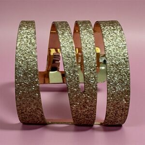 Gold Tone Glitter Cuff Bracelet Wide Statement Glam